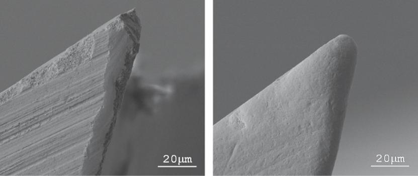 1) Rounding of cutting edge before and after edge radiusing